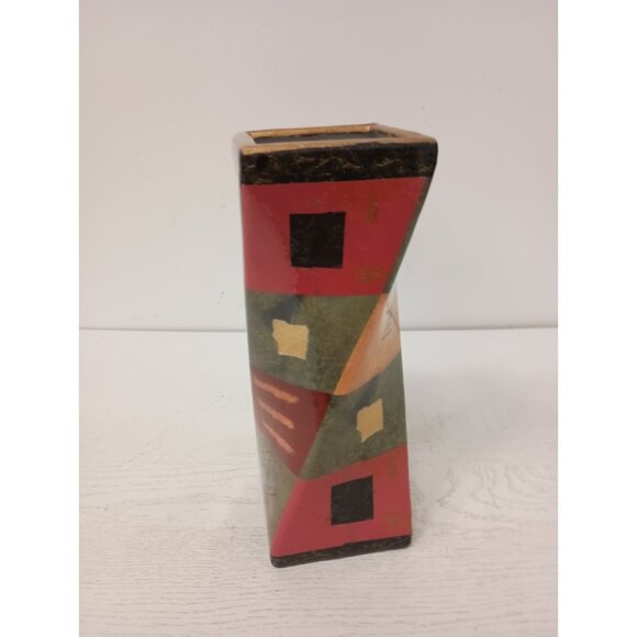 VTG Lavie Multicolor Ceramic Geometric Pattern Twisted Design Vase Art Decor - Picture 5 of 11